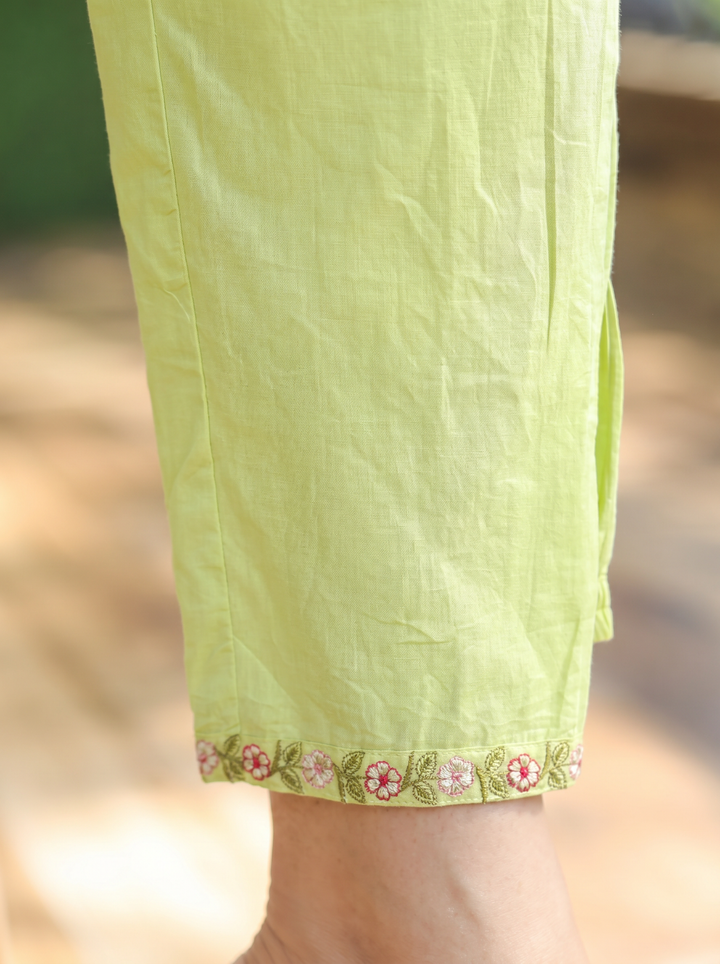 Sakhi Mint Green Embroidered Mul Cotton 3 Piece Set