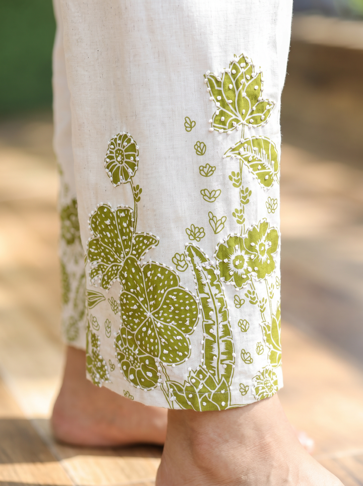 Kira Olive Green Emboirdered Cotton 3 Piece Set