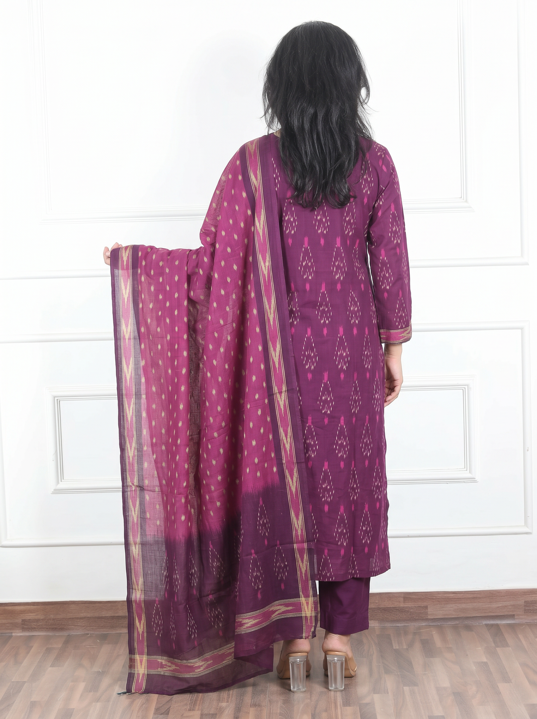 Shrivali Mulberry Purple Ikkat Cotton 3 Piece Set