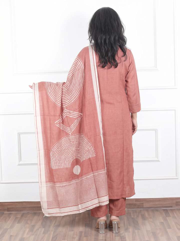 Shobha Coral Peach MIrror Jute Cotton 3 Piece Set