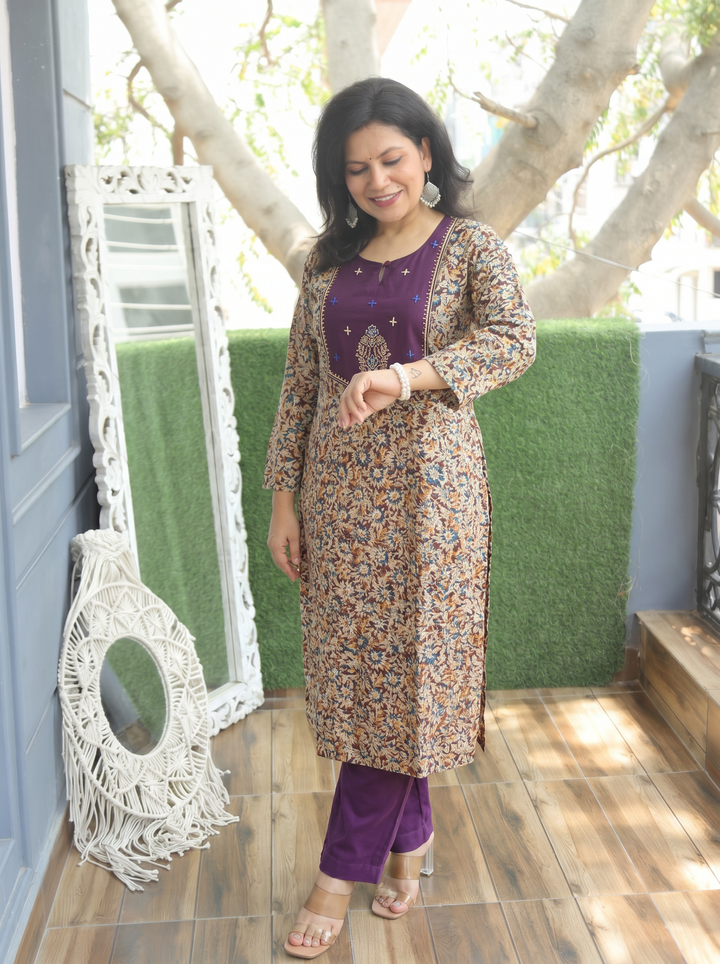 Darla Wine Purple Kalamkari Cotton 2 PIece Set