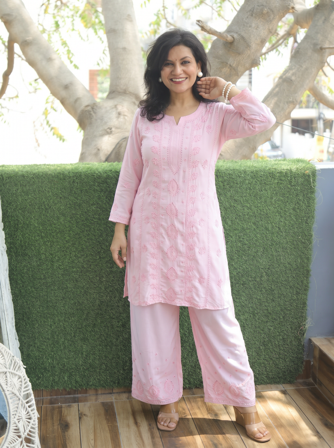 Henna Softy Pink Chikankari Rayon 2 Piece Set
