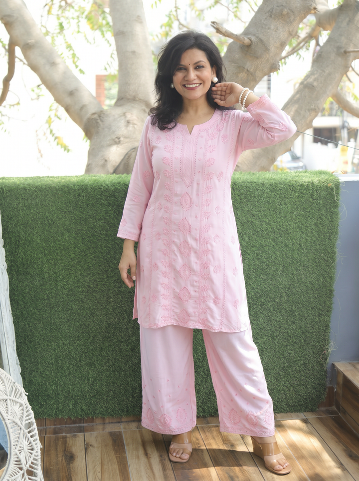 Henna Softy Pink Chikankari Rayon 2 Piece Set