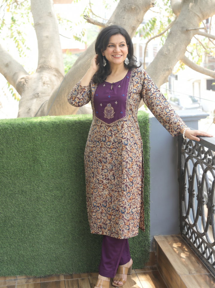 Darla Wine Purple Kalamkari Cotton 2 PIece Set
