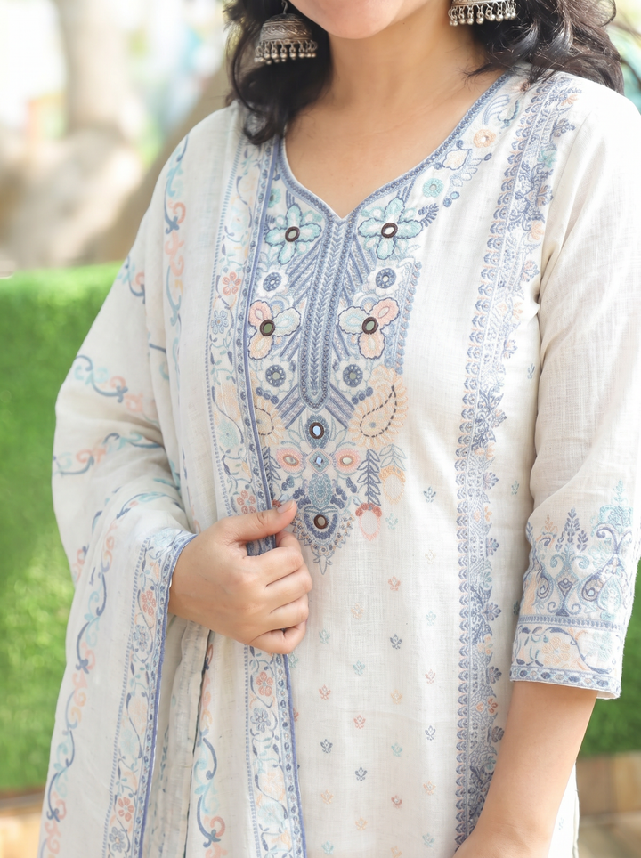 Jalebi Sand White Mirror Cotton 3 Piece Set