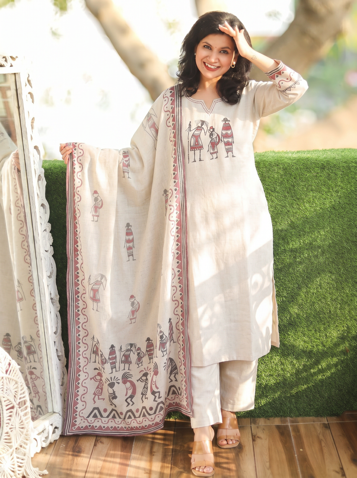 Jalebi Off-White Figure Cotton 3 Piece Set