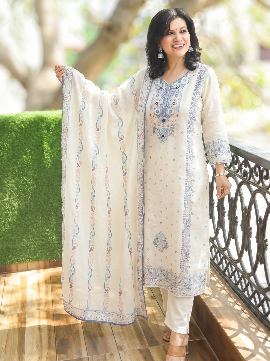 Jalebi Sand White Mirror Cotton 3 Piece Set