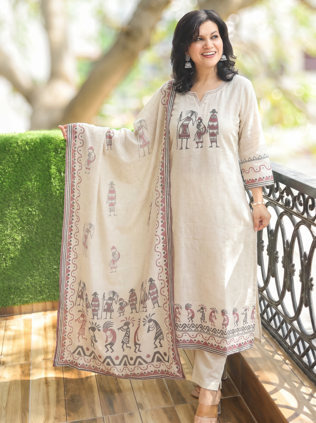 Jalebi Off-White Figure Cotton 3 Piece Set