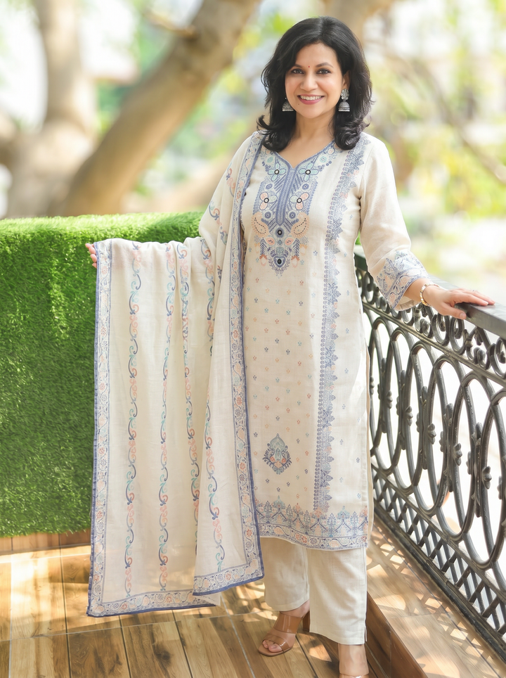 Jalebi Sand White Mirror Cotton 3 Piece Set