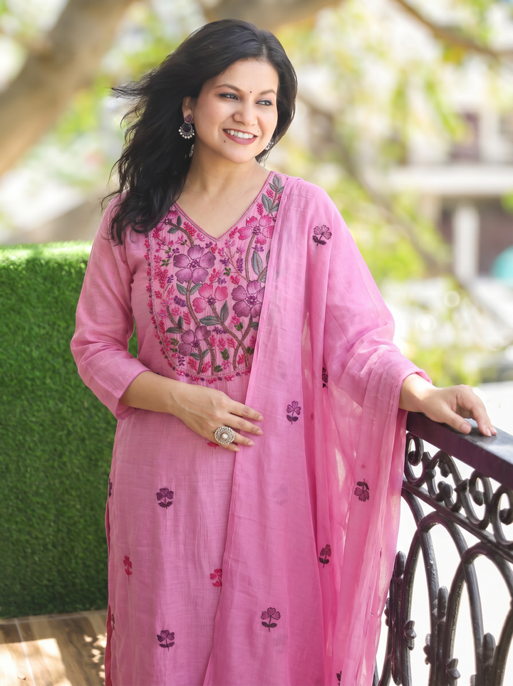 Elisha Tulip Orchid Kolkata Hand Embroidered Set