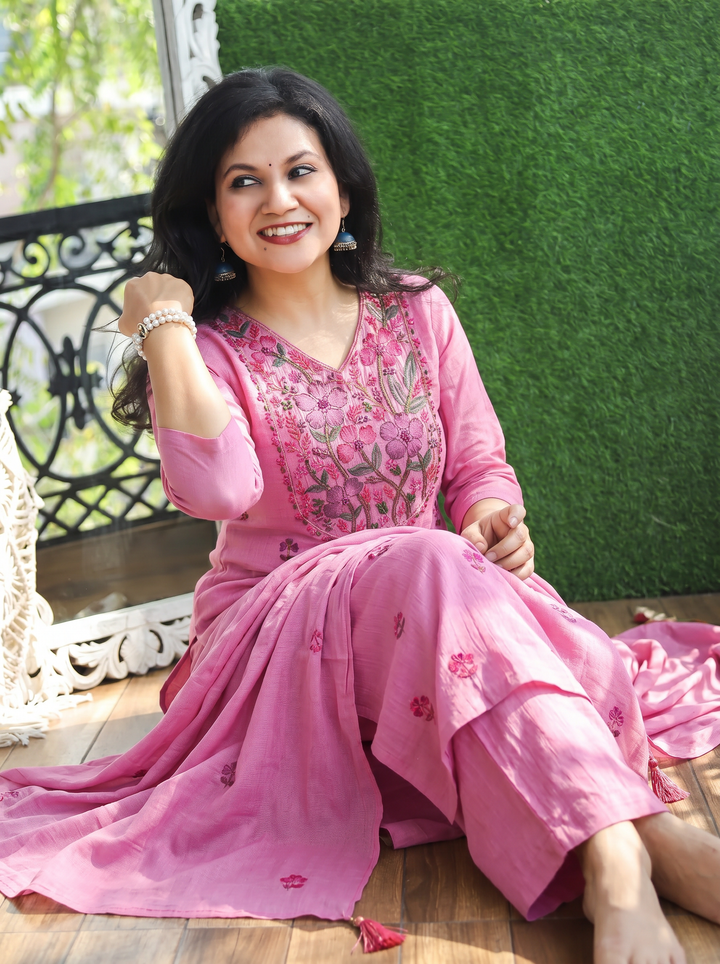 Elisha Tulip Orchid Kolkata Hand Embroidered Set