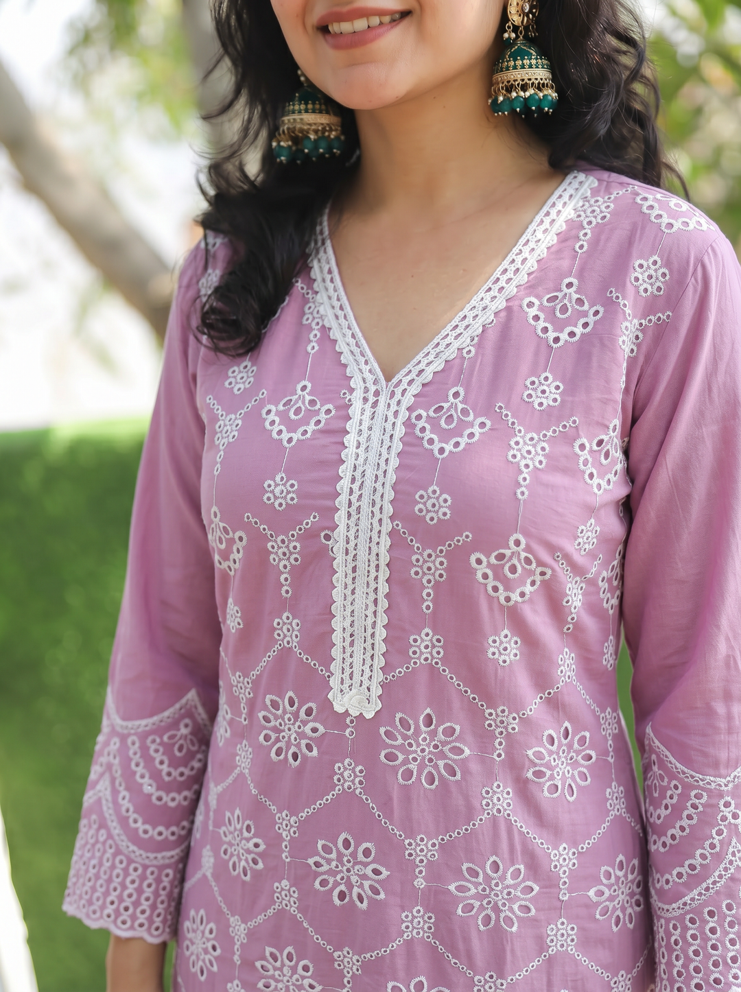 Nadia Helio Mauve Embroidered Cotton Co-ord Set