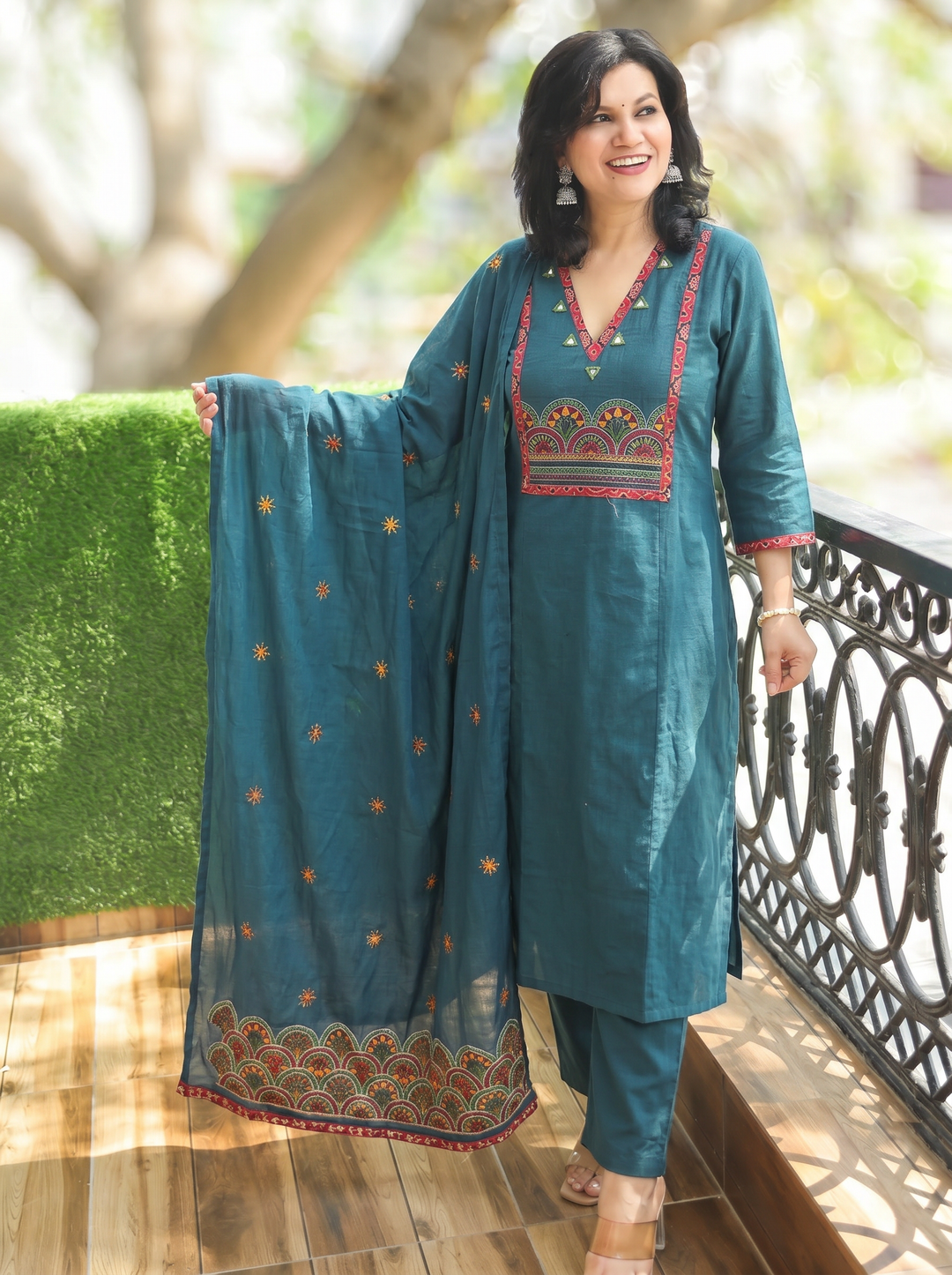 Alina Cerulean Teal Mirror Work 3 Piece Set