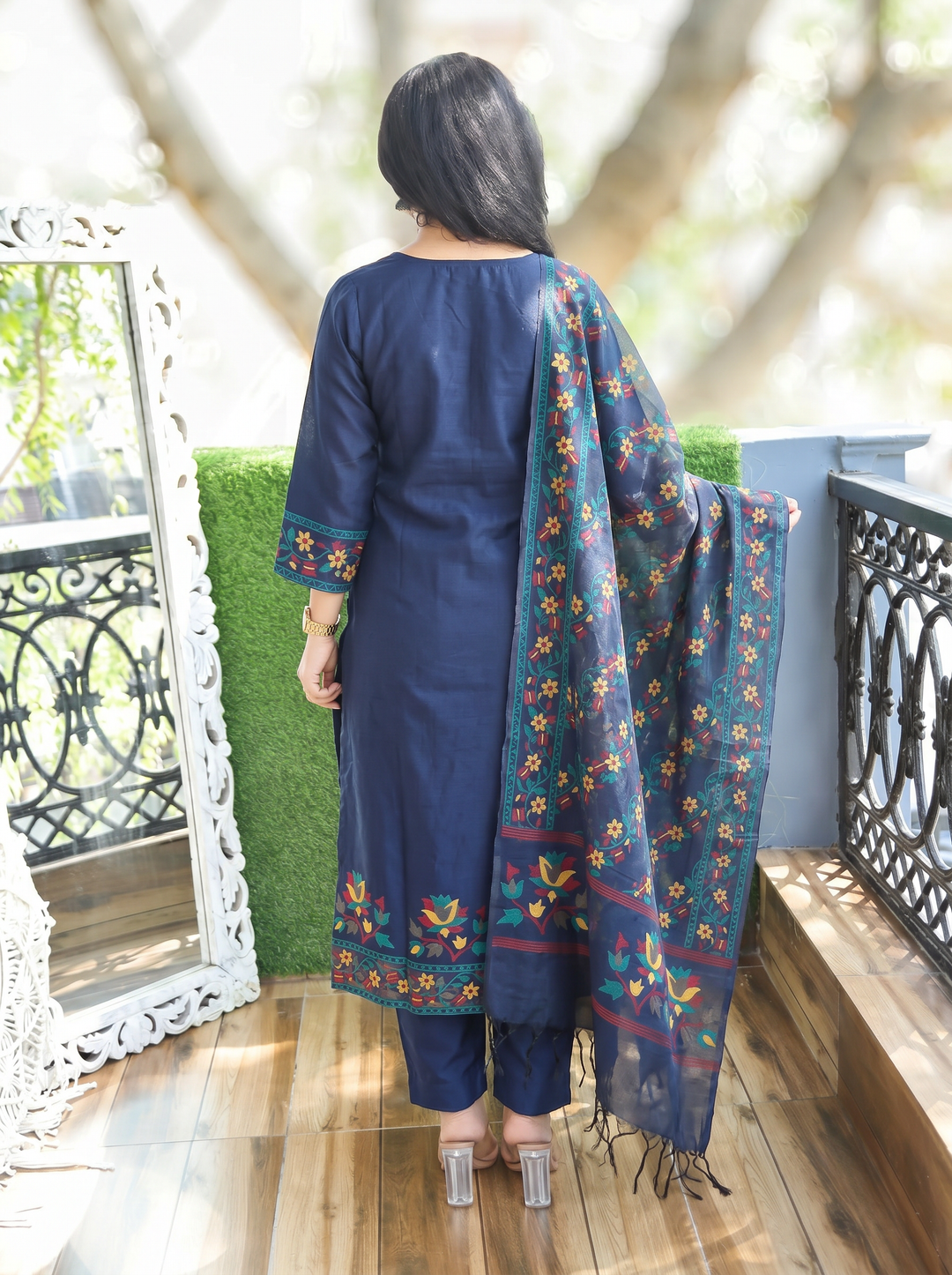 Saloni Blue Floral Jamdani 3 Piece Set