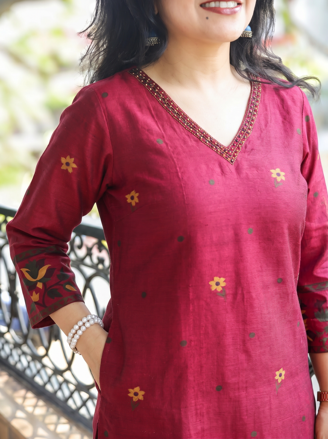 Saloni Red Floral Jamdani 3 Piece Set