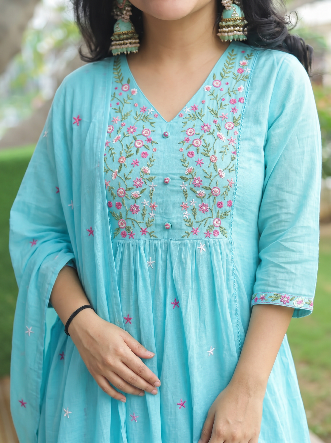 Jannat Aqua Blue Embroidered 3 Piece Set