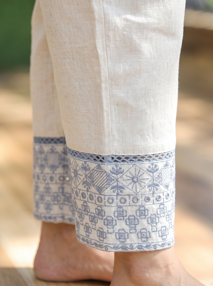 Shadvi Greish Blue Embroidered Cotton 3 Piece Set