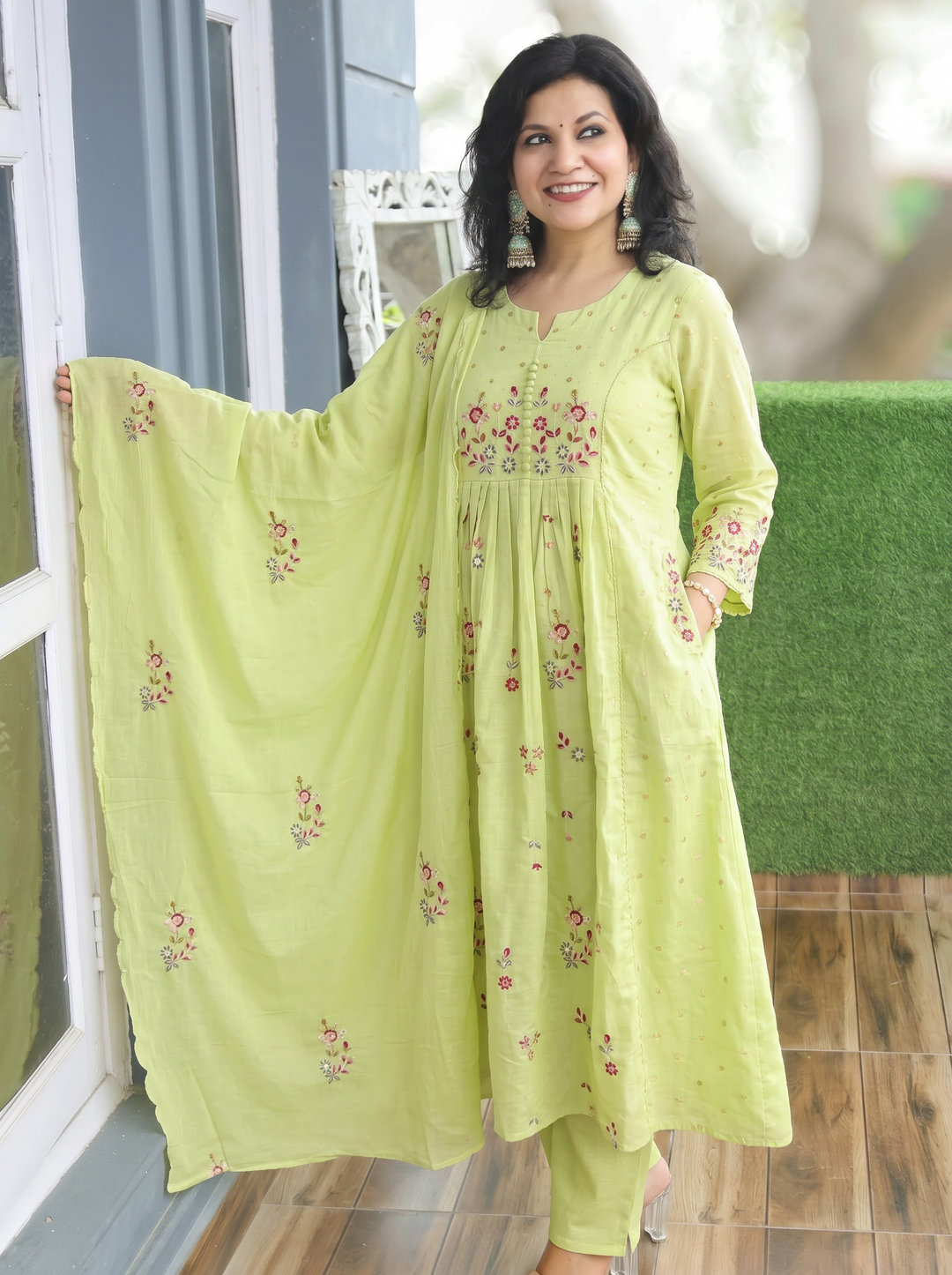 Jannat Green Embroidered Mul Cotton 3 Piece Set