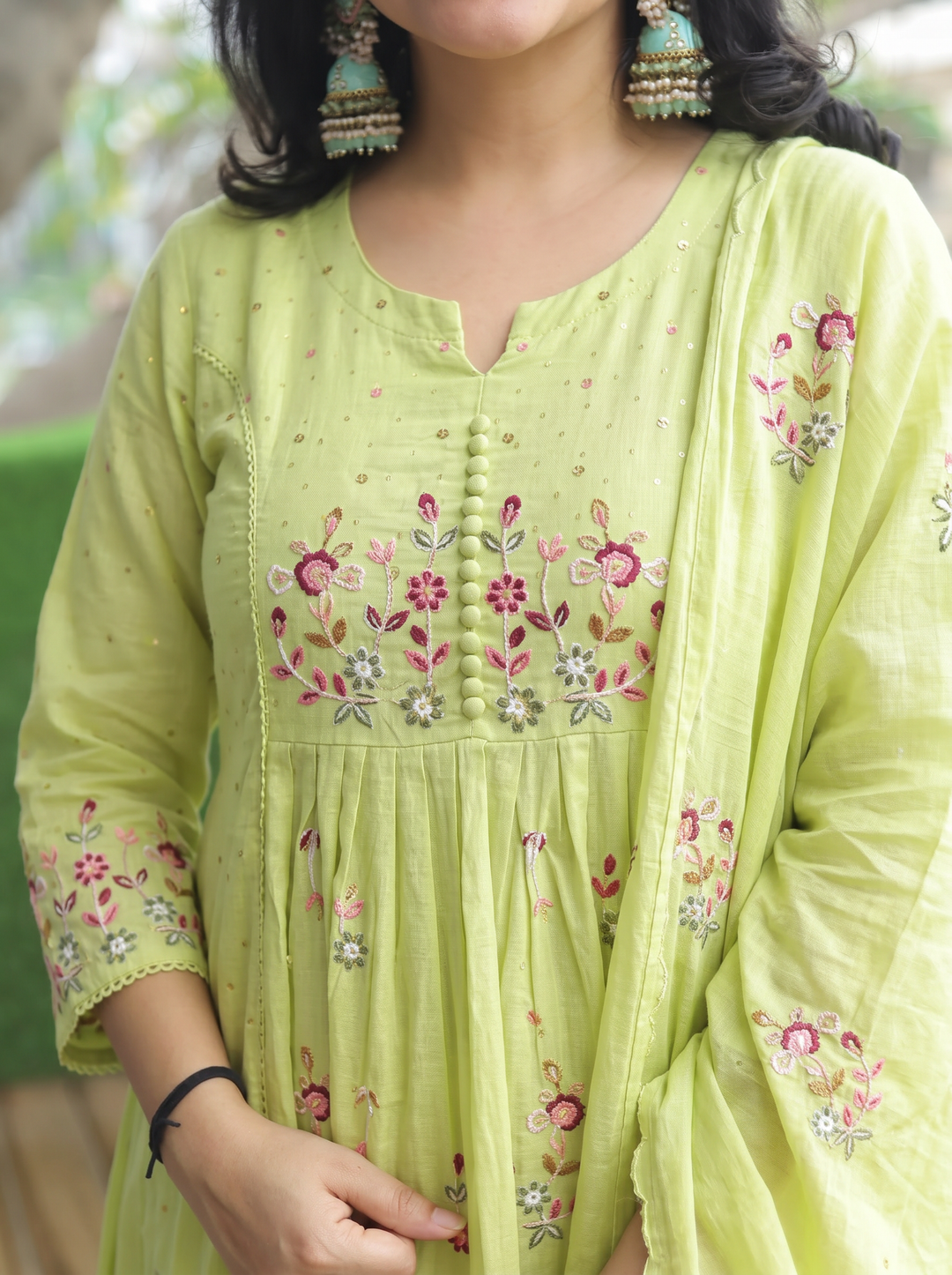 Jannat Green Embroidered Mul Cotton 3 Piece Set