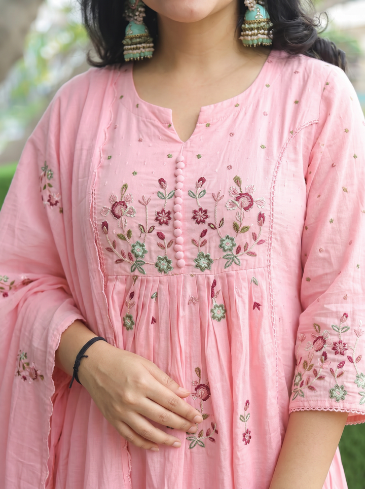 Jannat Pink Embroidered Mul Cotton 3 Piece Set