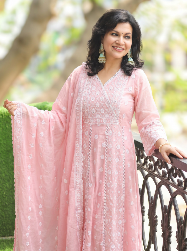 Millie Coral Peach Anarkali Mul Cotton 3 Piece Set