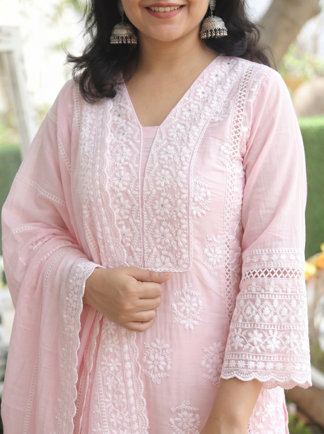 Himani Baby Pink Embroidered Mul Cotton 3 Piece Set