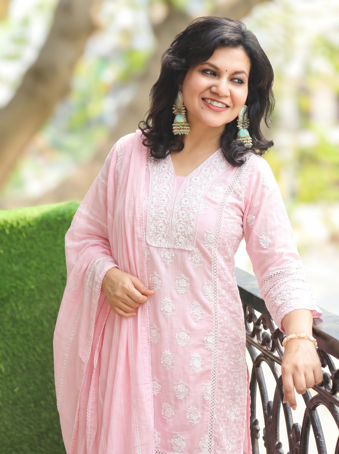Himani Baby Pink Embroidered Mul Cotton 3 Piece Set