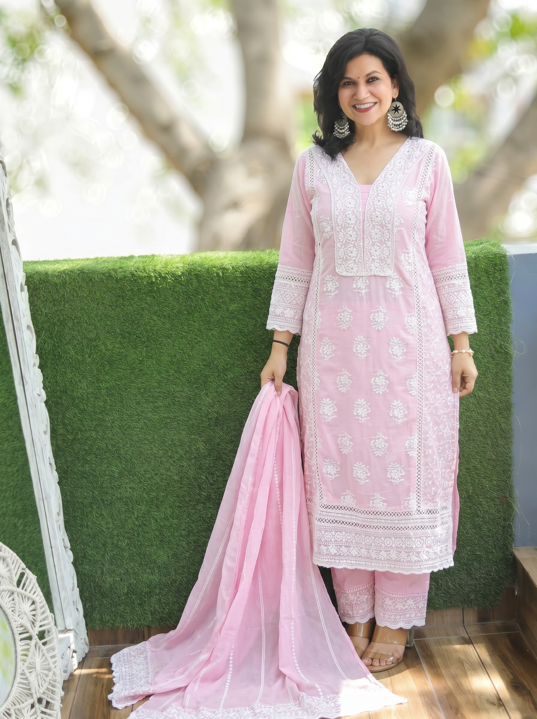 Himani Baby Pink Embroidered Mul Cotton 3 Piece Set