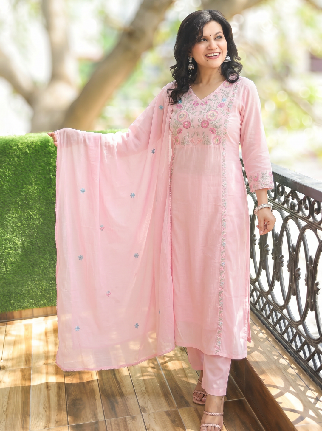 Gracy Candy Pink Embroidered 3 Piece Set