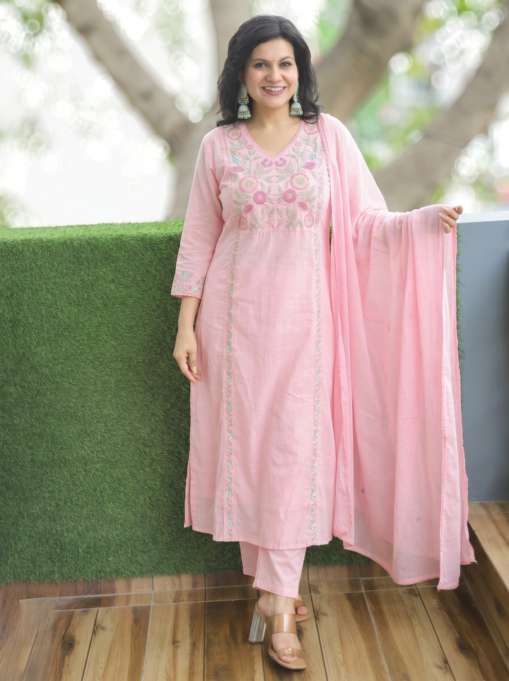Gracy Candy Pink Embroidered 3 Piece Set