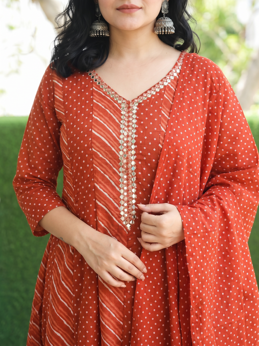 Morni Bronze Orange Leheriya Mul Cotton 3 Piece Set