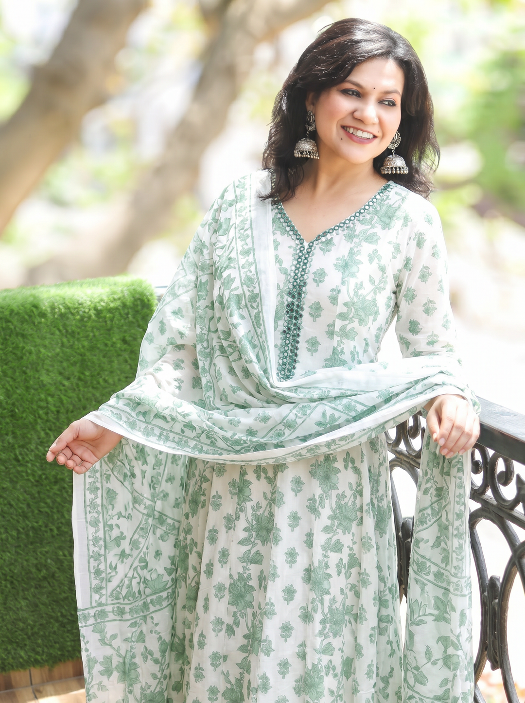 Bella Sea Green Patra Mul Cotton 3 Piece Set