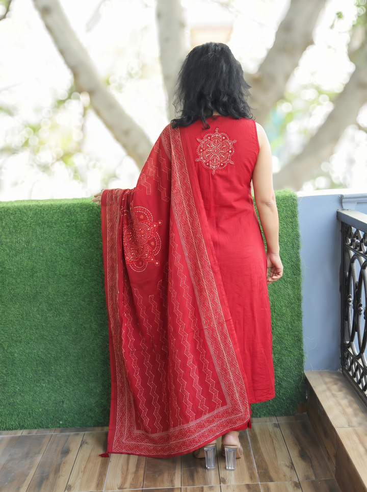 Shobha Bride Red Mirror Cotton 3 Piece Set