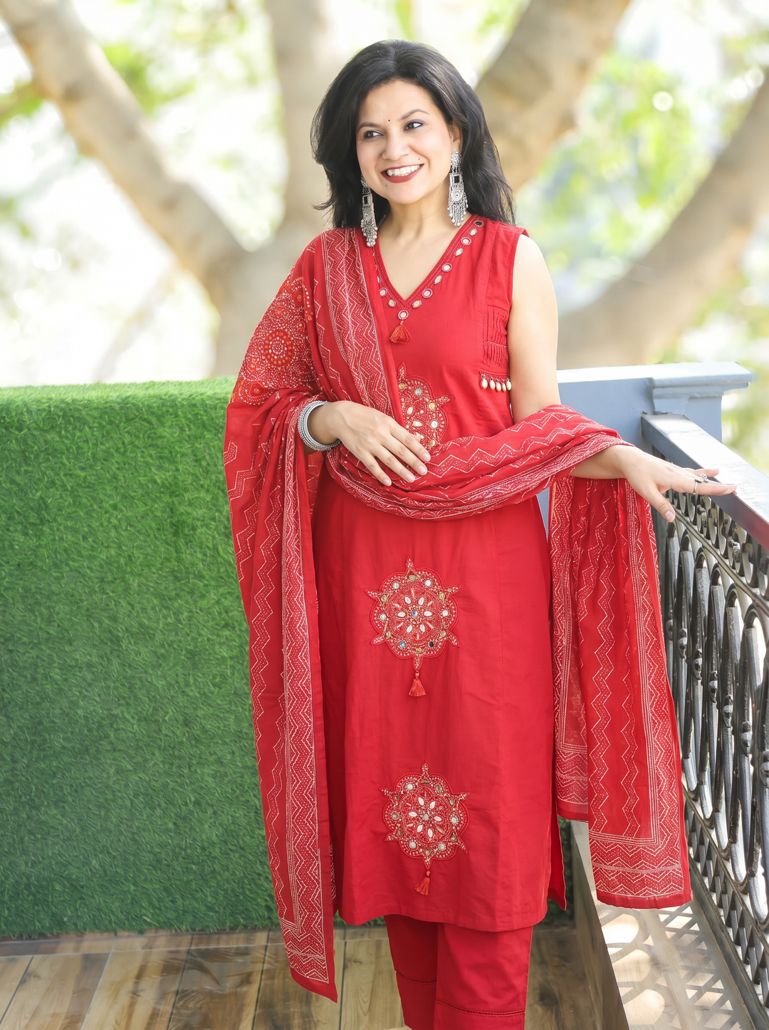 Shobha Bride Red Mirror Cotton 3 Piece Set
