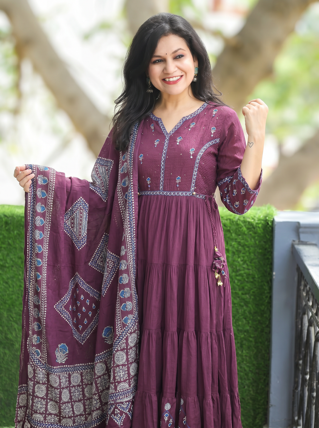 Ella Burgundy Wine A-Line Cotton 3 Piece Set