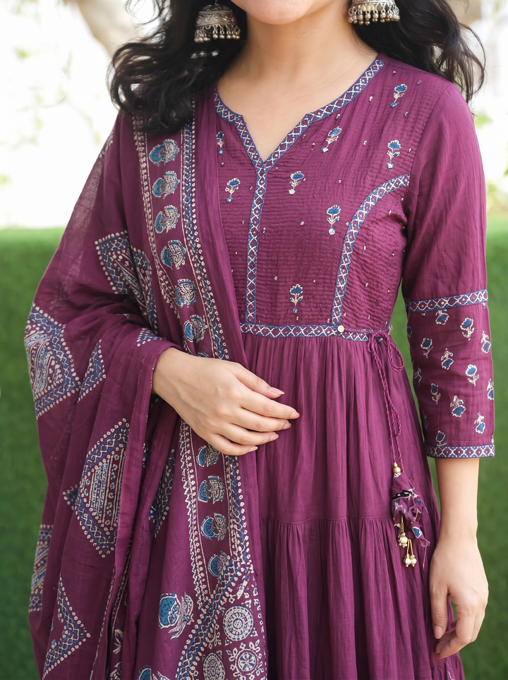 Ella Burgundy Wine A-Line Cotton 3 Piece Set