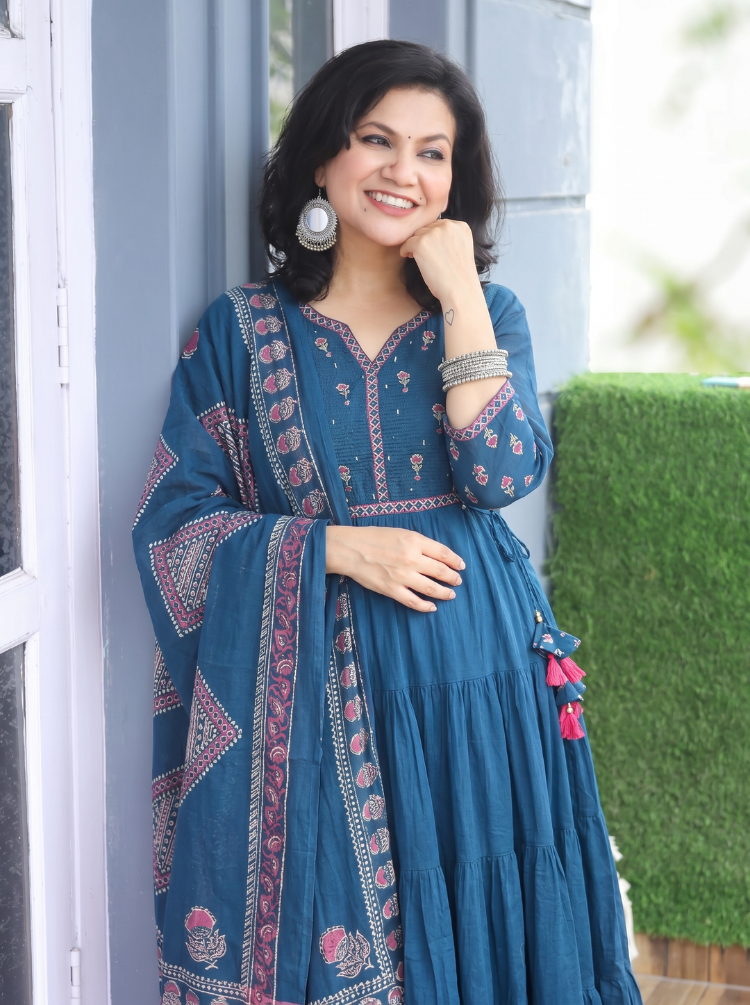 Ella Cerulean Teal A-Line Cotton 3 Piece Set