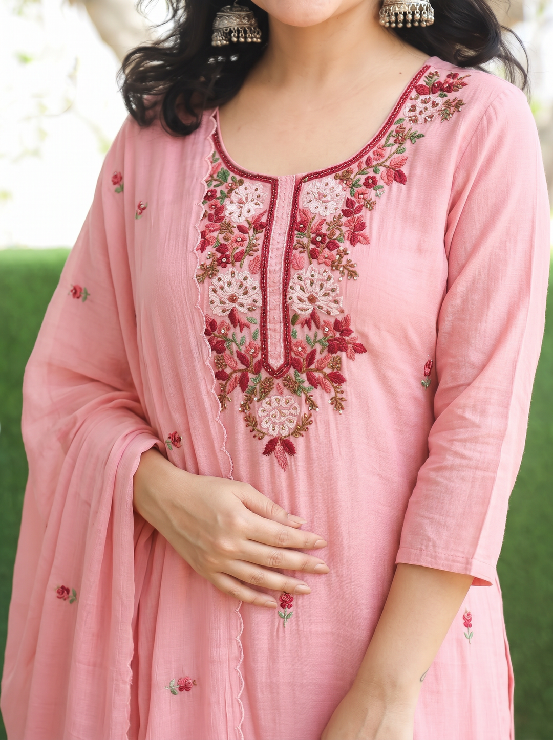 Vrinda Blush Mauve Kolkata Hand Embroidered Set