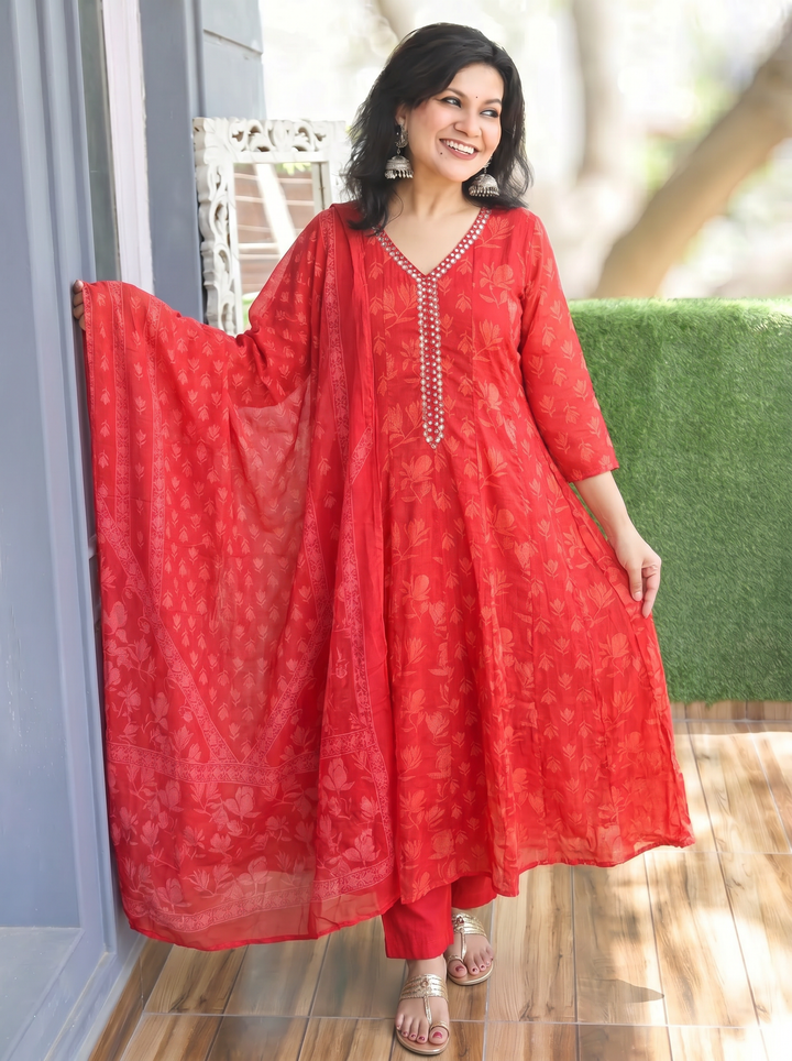 Bella Berry Red Patra Mul Cotton 3 Piece Set