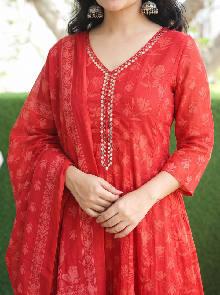 Bella Berry Red Patra Mul Cotton 3 Piece Set