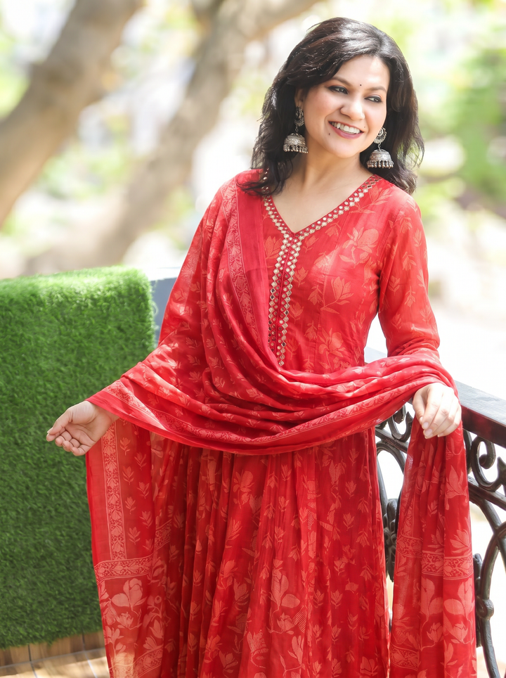 Bella Berry Red Patra Mul Cotton 3 Piece Set