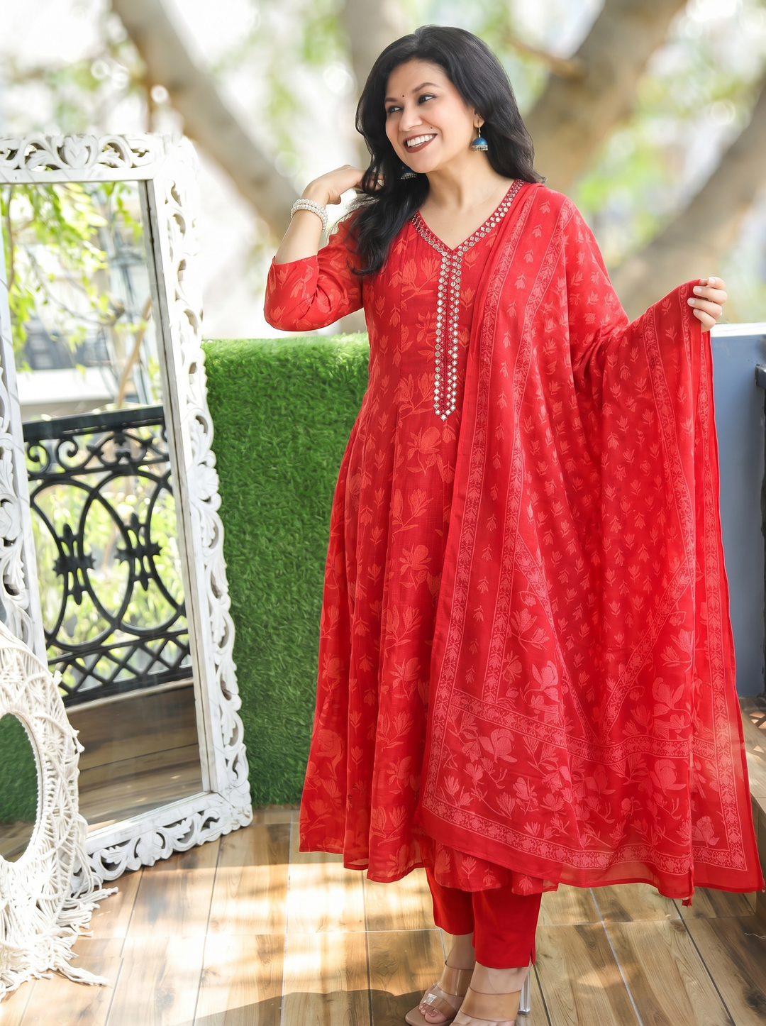 Bella Berry Red Patra Mul Cotton 3 Piece Set