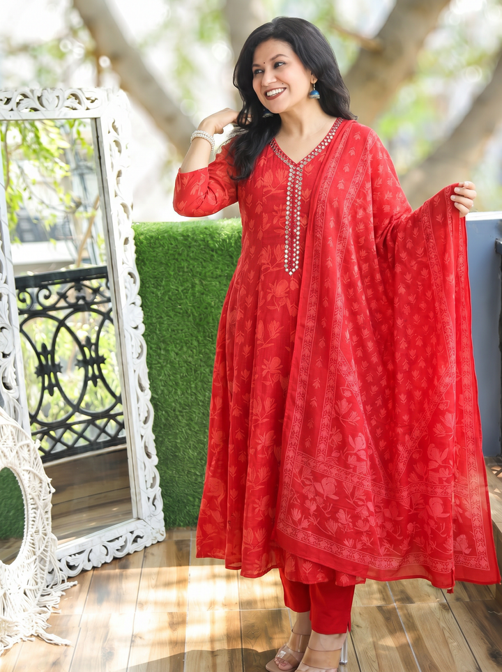 Bella Berry Red Patra Mul Cotton 3 Piece Set