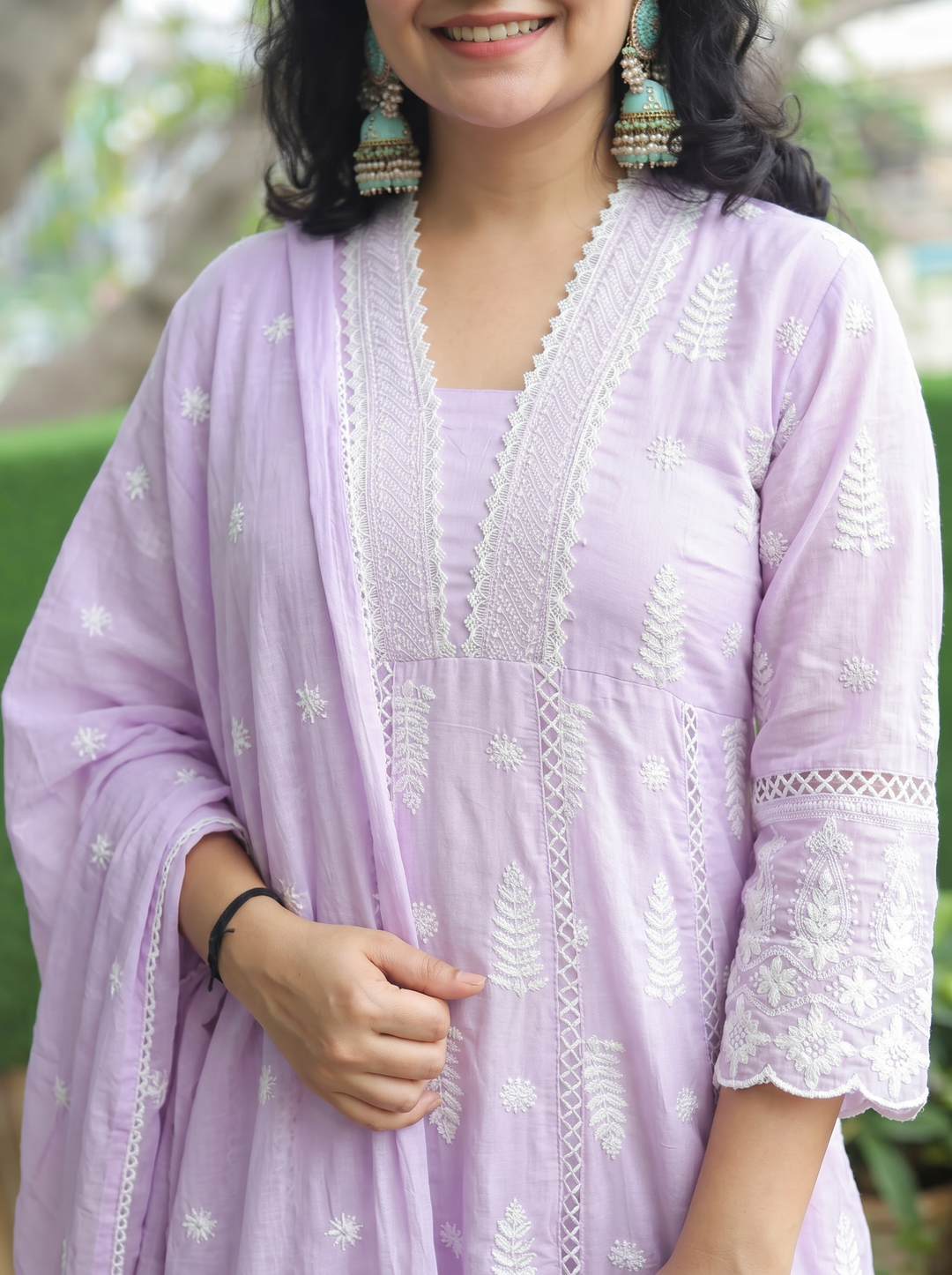 Olivia Lilac Embroidered Mul Cotton 3 Piece Set