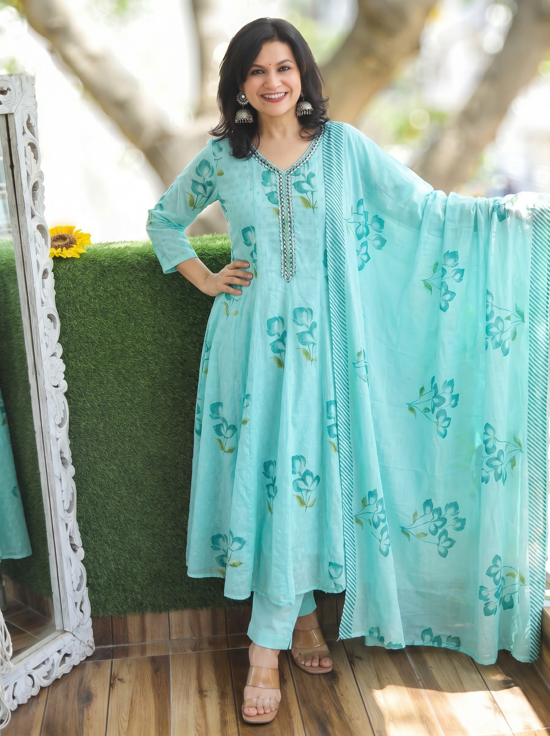 Bella Sky Aqua Floral Mul Cotton 3 Piece Set