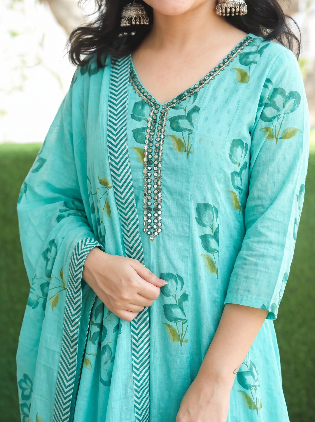 Bella Sky Aqua Floral Mul Cotton 3 Piece Set