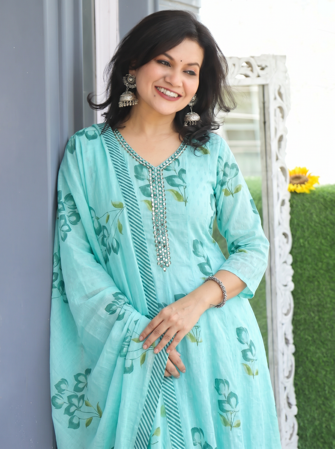 Bella Sky Aqua Floral Mul Cotton 3 Piece Set