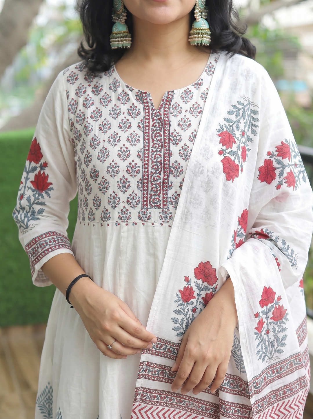 Kira White Anarkali Mul Cotton 3 Piece Set