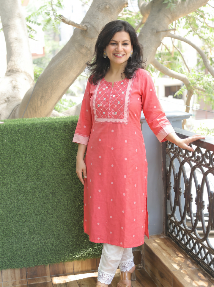 Arupriya Blush Pink Hand Woven South Cotton Kurti