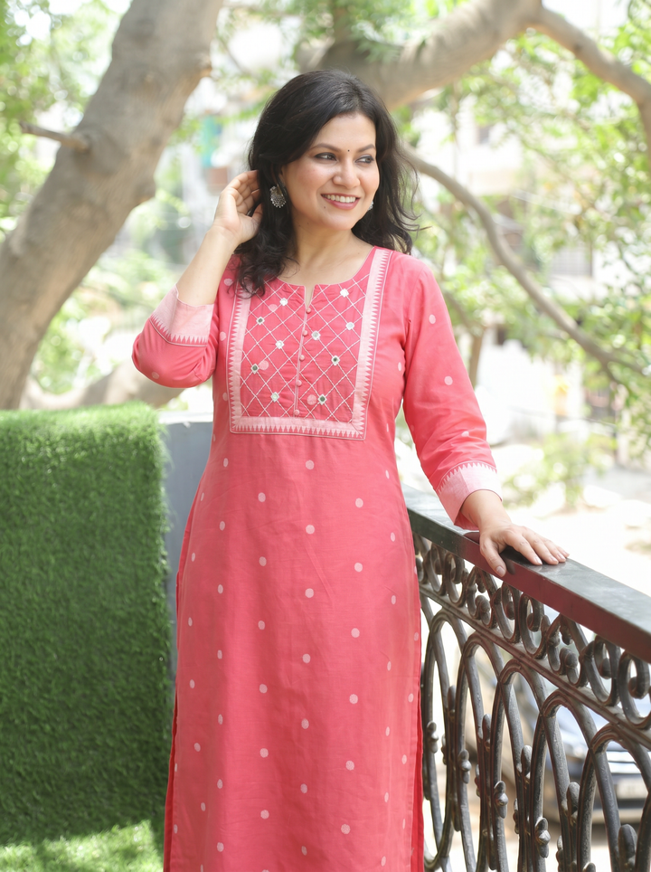Arupriya Blush Pink Hand Woven South Cotton Kurti